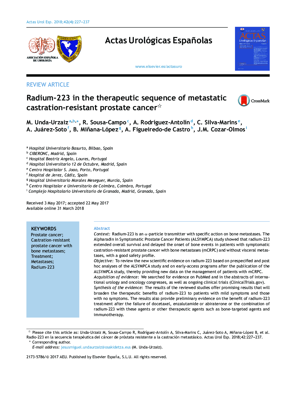 رادیوم 223 در دنباله درمان سرطان پروستات مقاوم به کاستاریکا متاستاتیک است 
