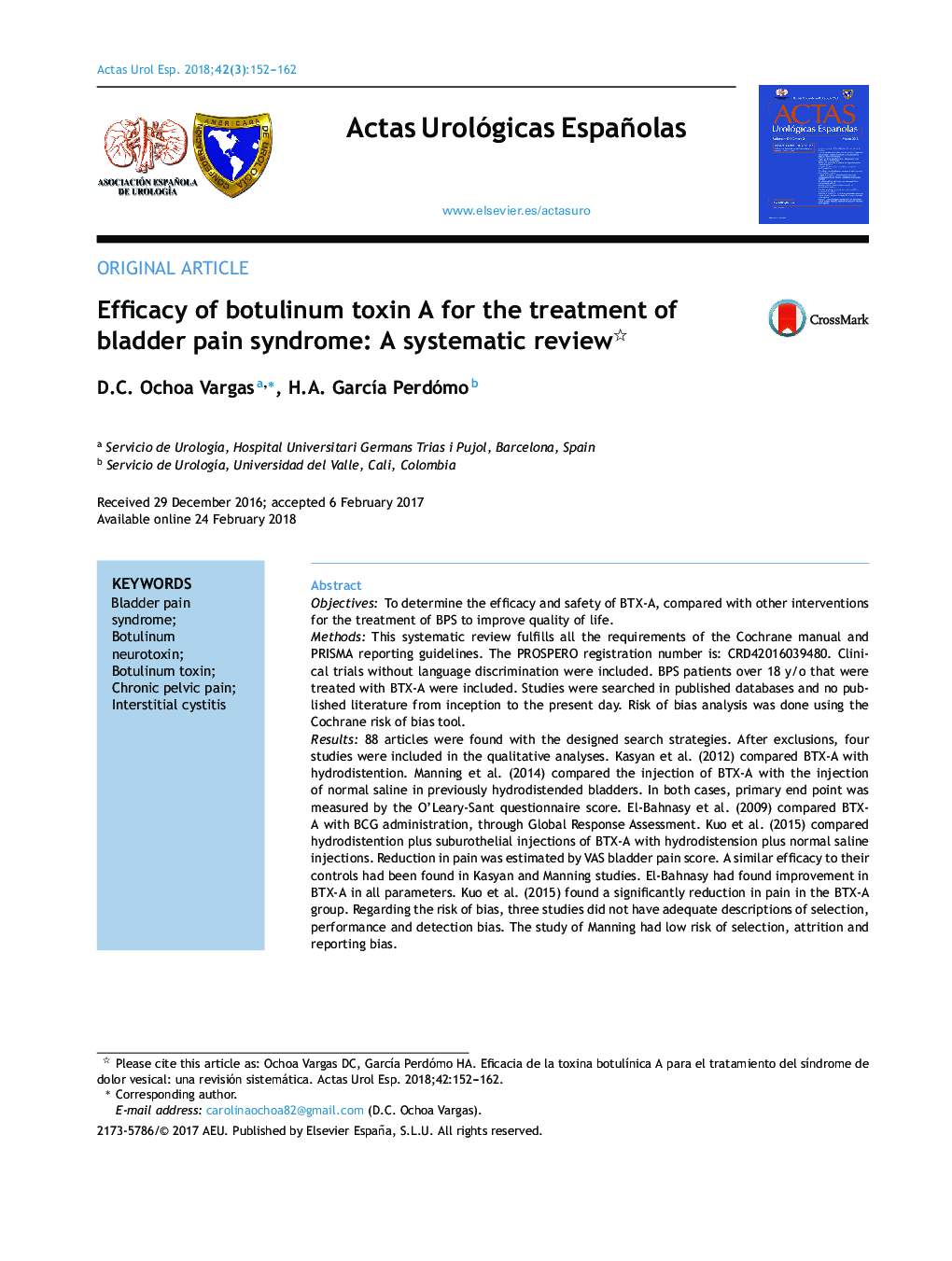 اثربخشی سم بوتولینوم برای درمان سندرم درد مثانه: بررسی سیستماتیک 