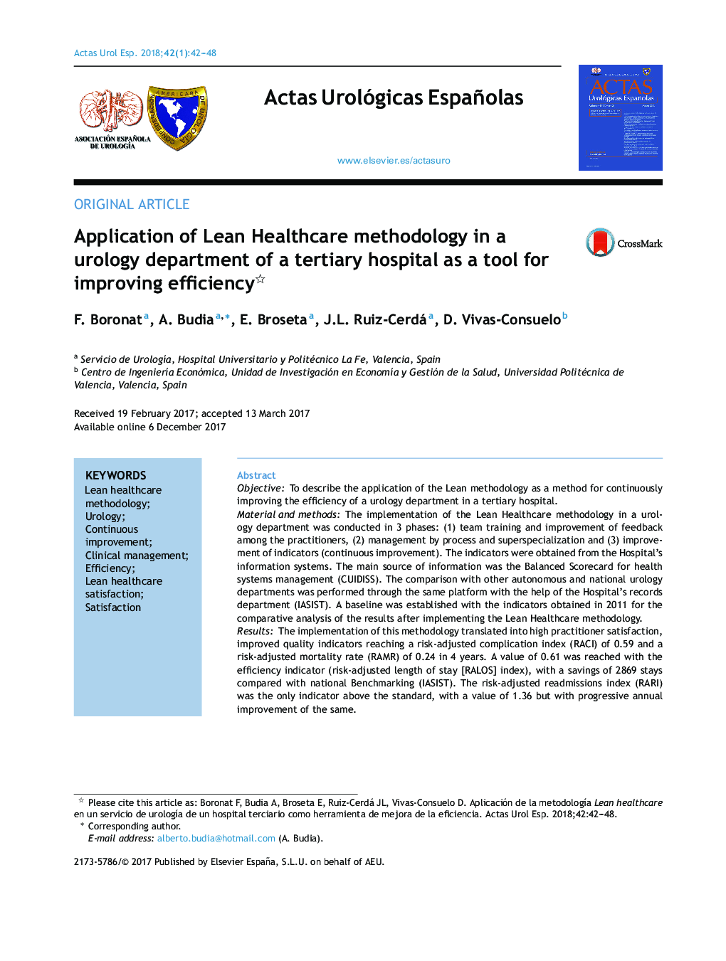 Application of Lean Healthcare methodology in a urology department of a tertiary hospital as a tool for improving efficiency