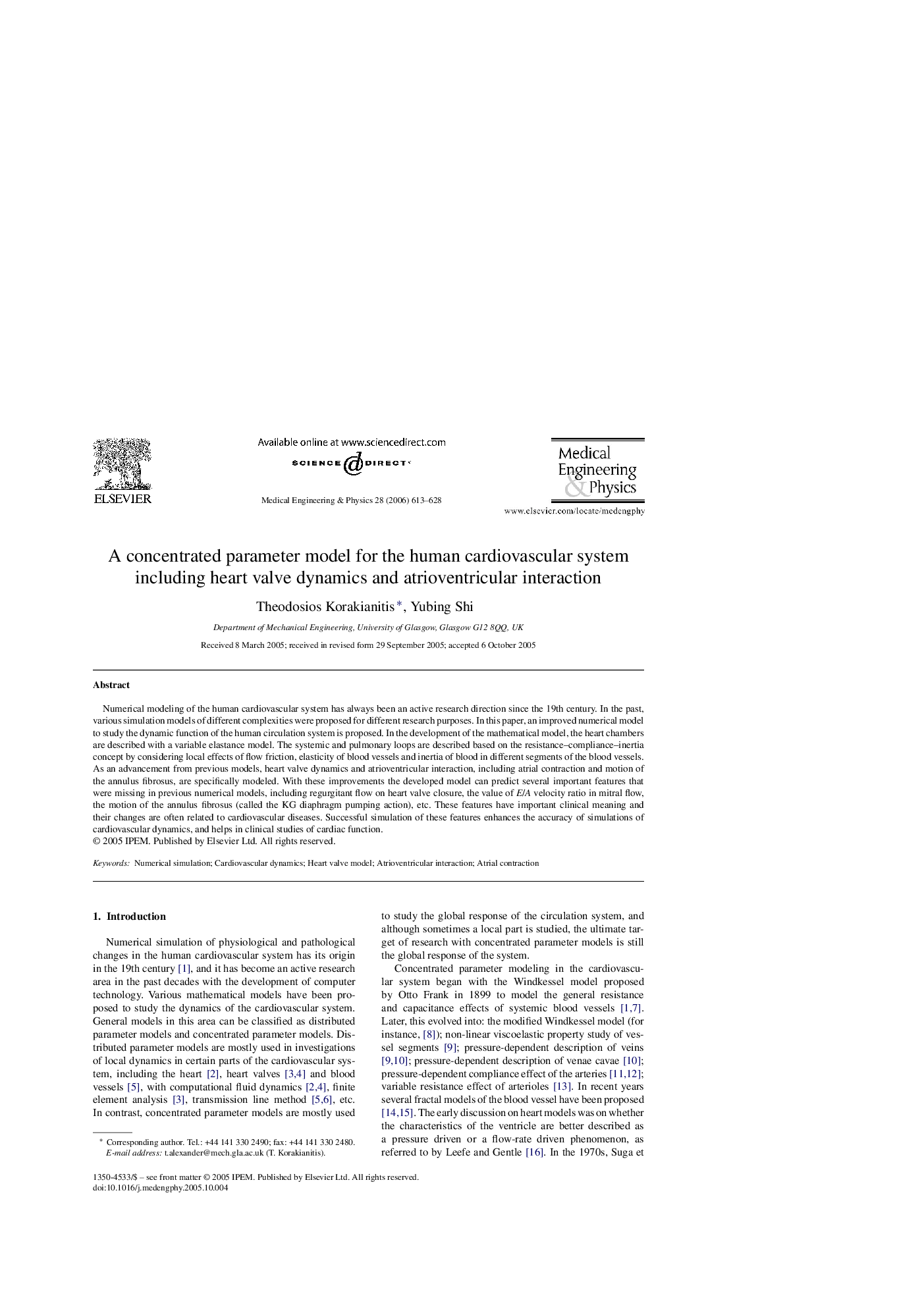 A concentrated parameter model for the human cardiovascular system including heart valve dynamics and atrioventricular interaction