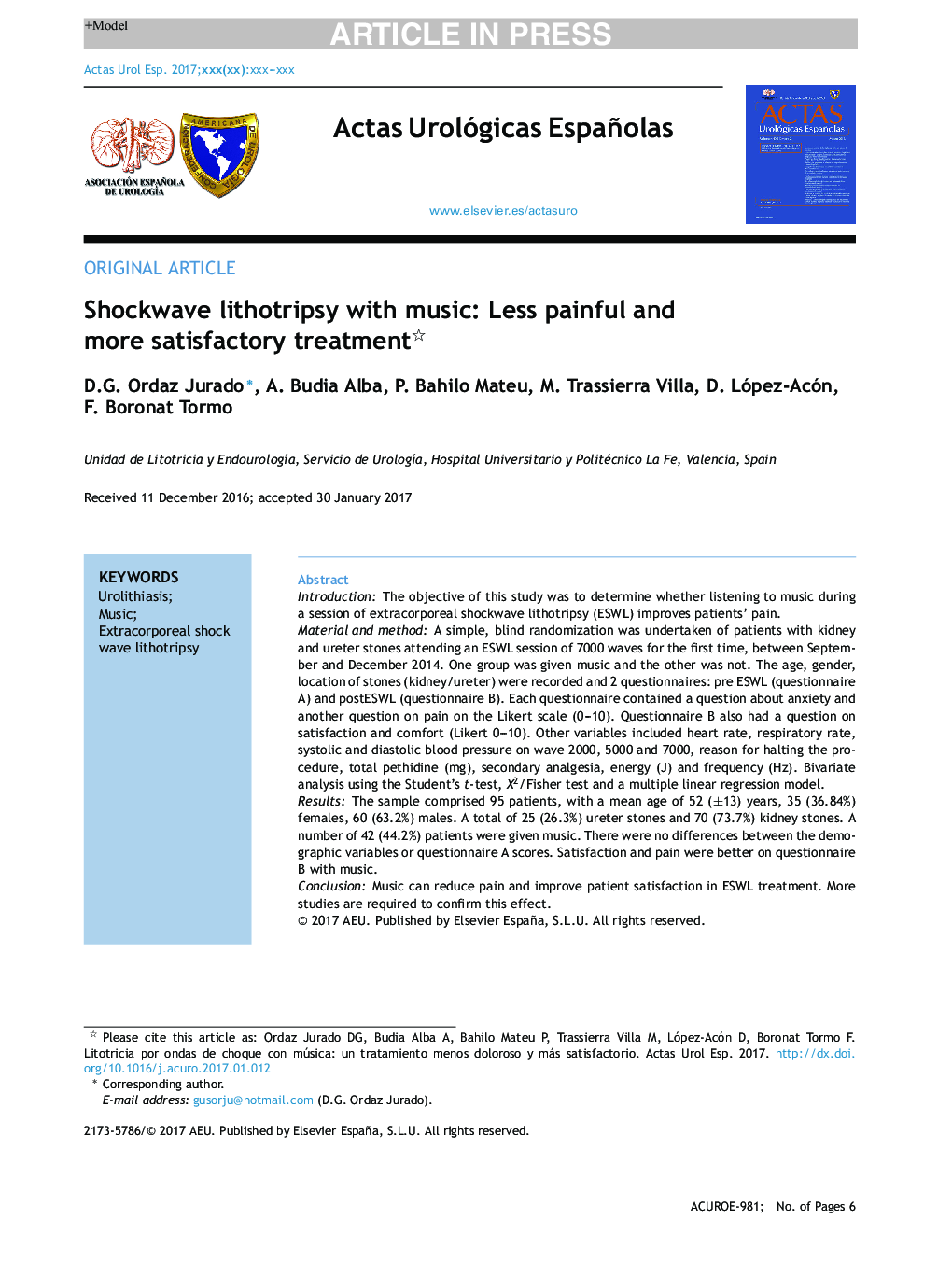 Shockwave lithotripsy with music: Less painful and more satisfactory treatment