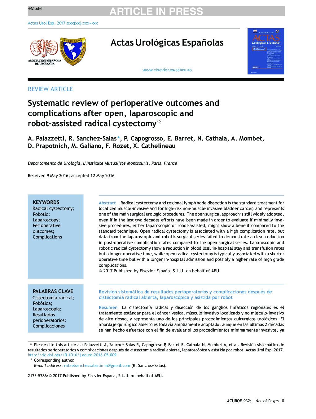 Systematic review of perioperative outcomes and complications after open, laparoscopic and robot-assisted radical cystectomy