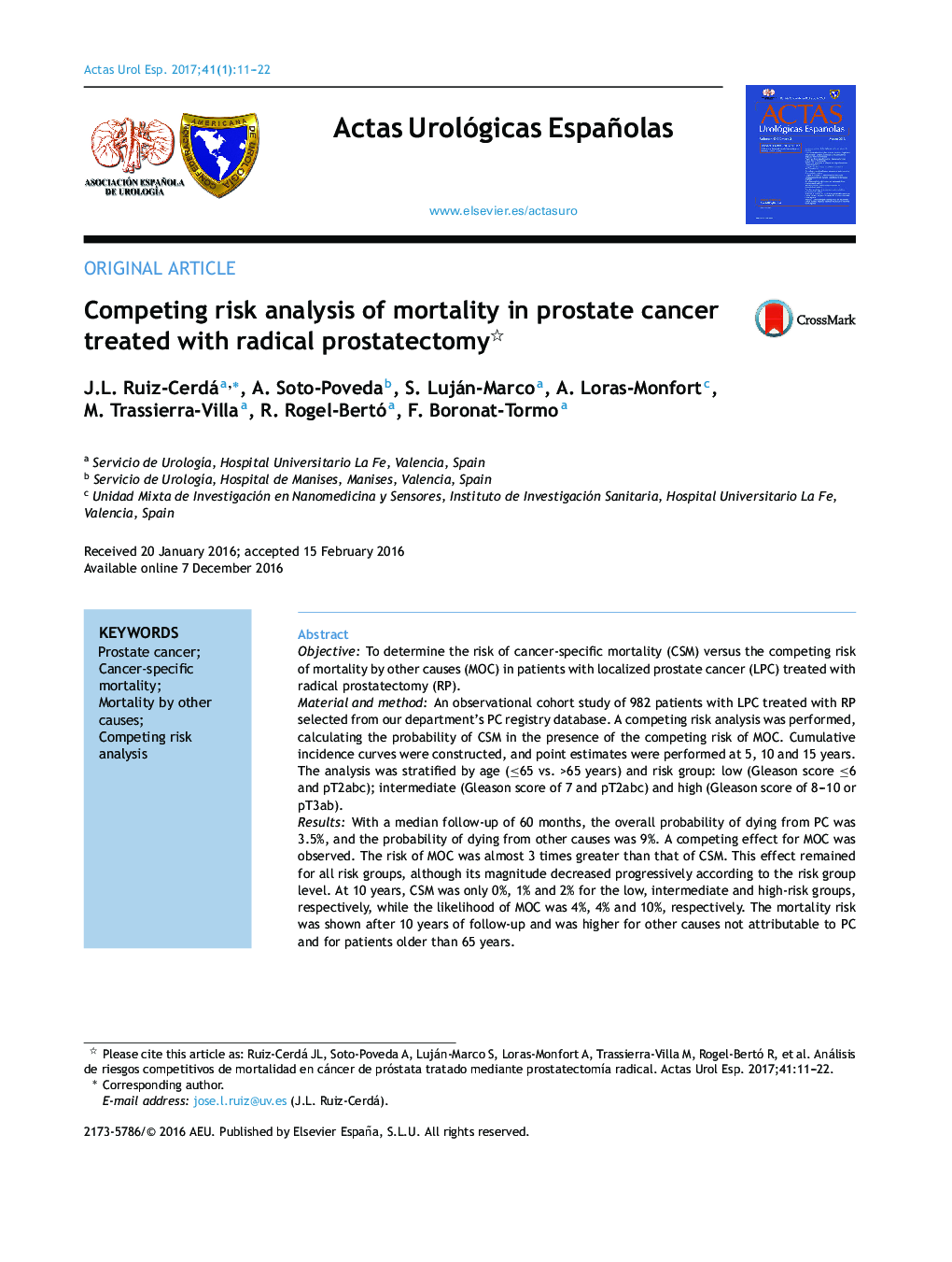 Competing risk analysis of mortality in prostate cancer treated with radical prostatectomy