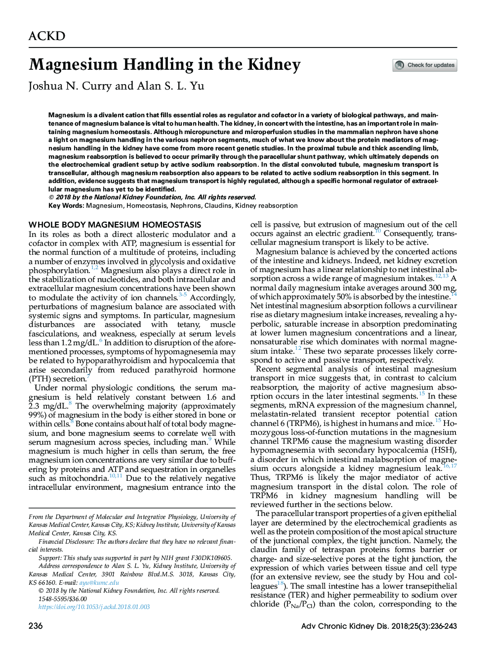 Magnesium Handling in the Kidney