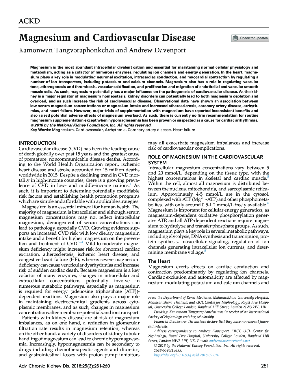 Magnesium and Cardiovascular Disease