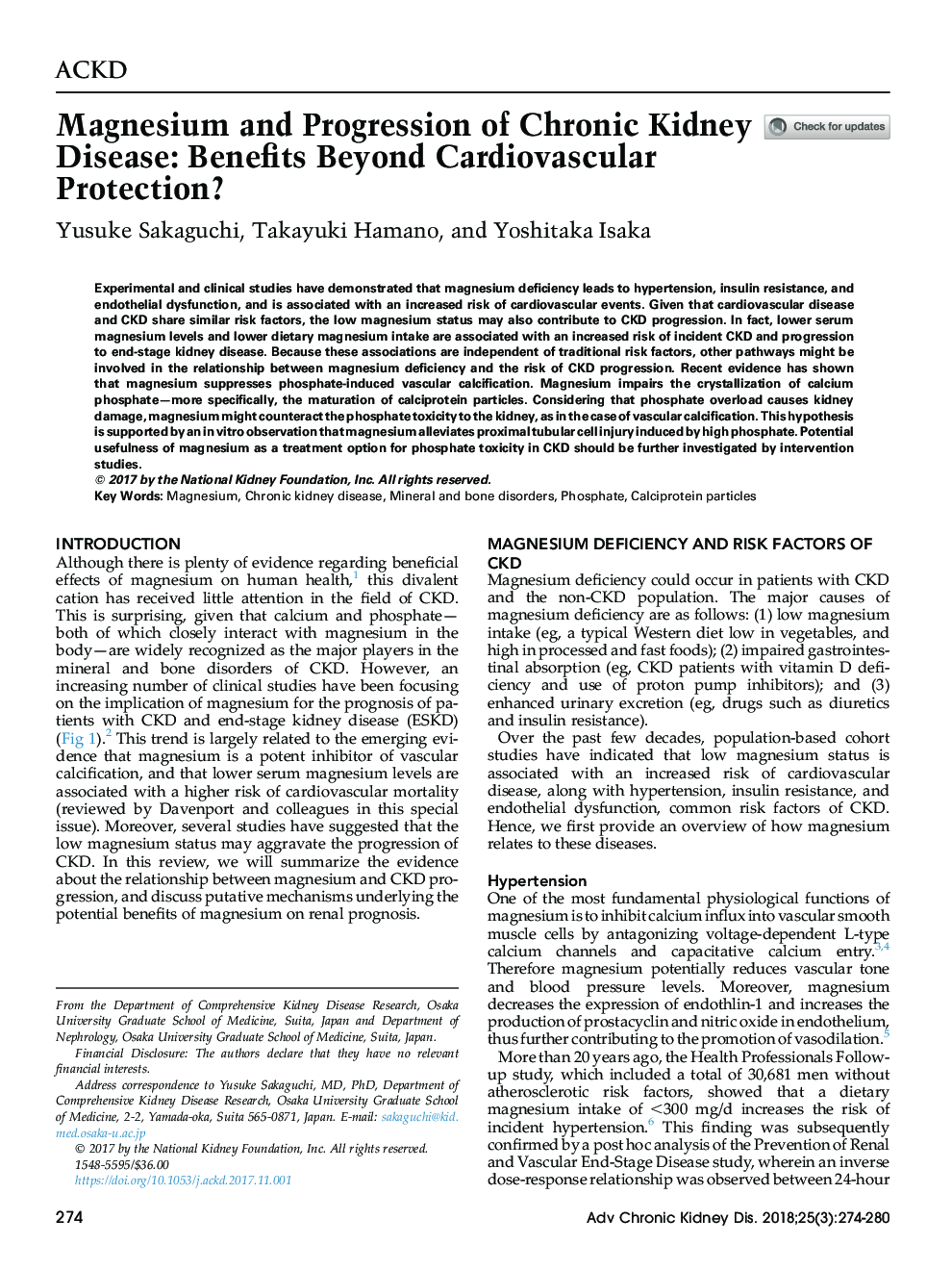 Magnesium and Progression of Chronic Kidney Disease: Benefits Beyond Cardiovascular Protection?