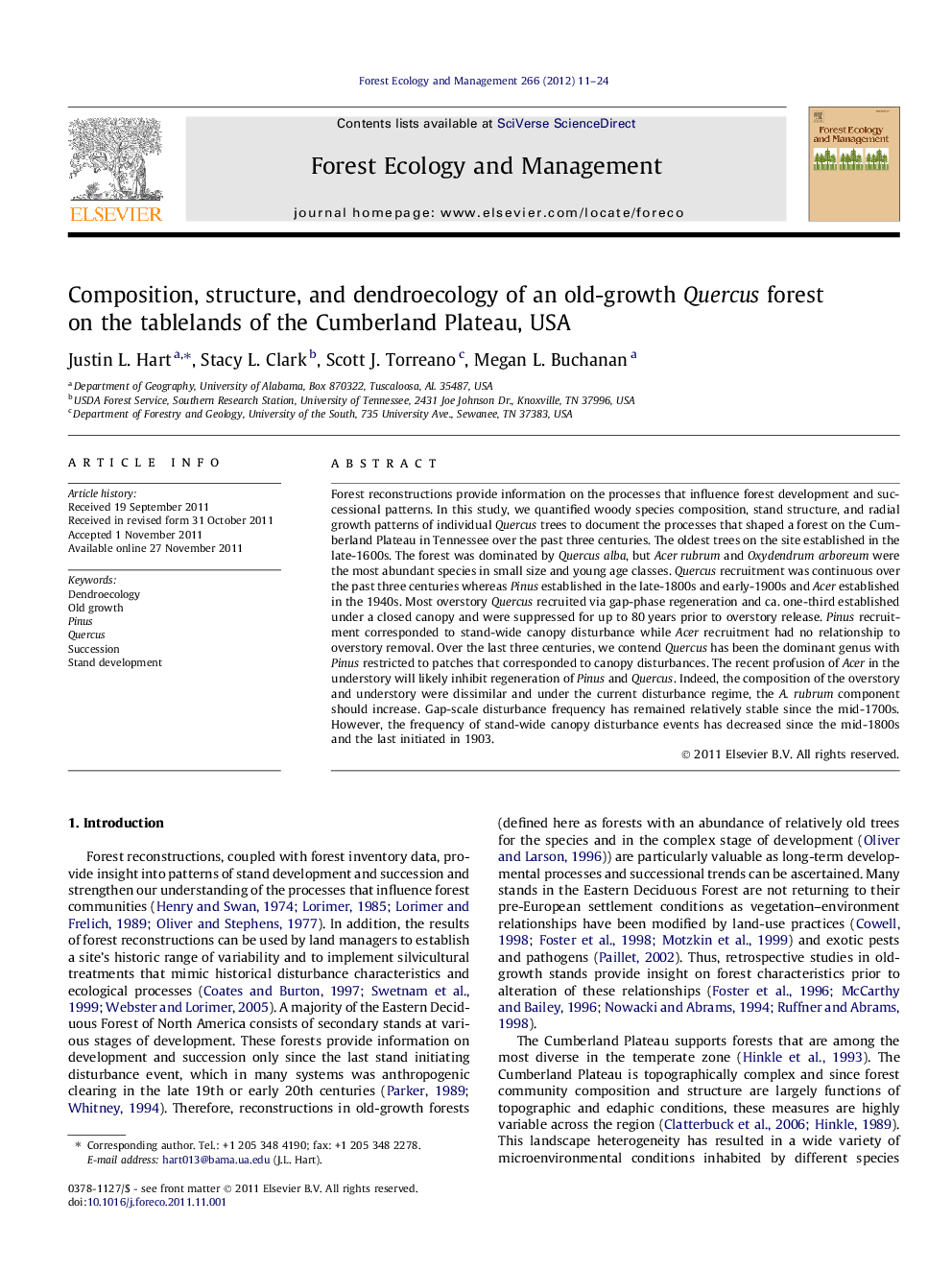 Composition, structure, and dendroecology of an old-growth Quercus forest on the tablelands of the Cumberland Plateau, USA