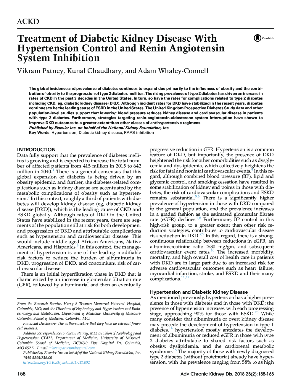 Treatment of Diabetic Kidney Disease With Hypertension Control and Renin Angiotensin System Inhibition