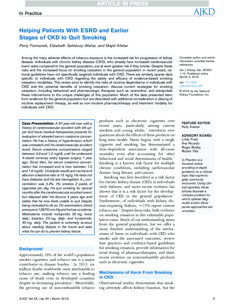 Helping Patients With ESRD and Earlier Stages of CKD to Quit Smoking