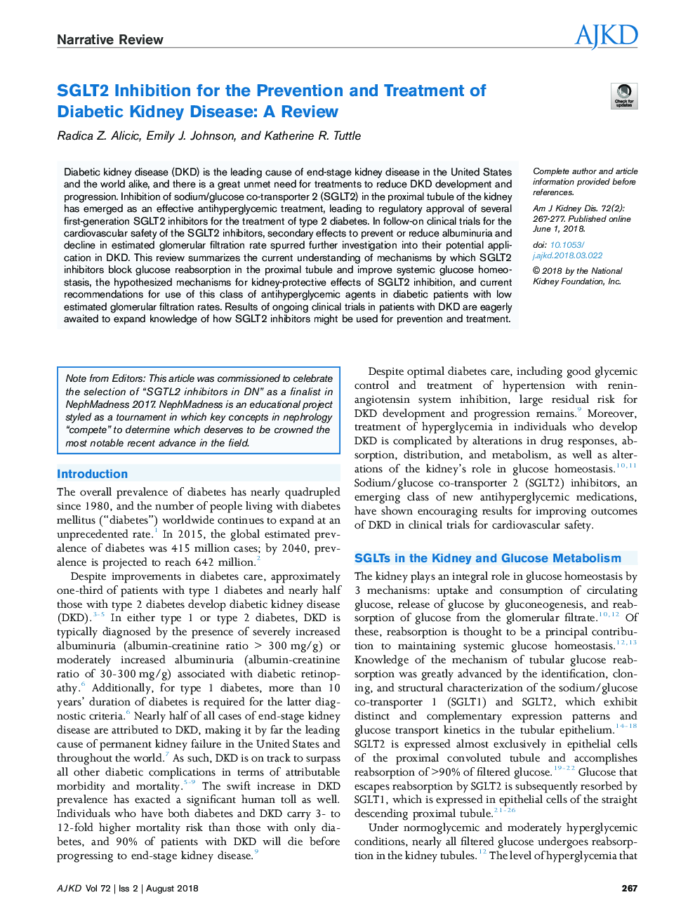 SGLT2 Inhibition for the Prevention and Treatment of Diabetic Kidney Disease: A Review