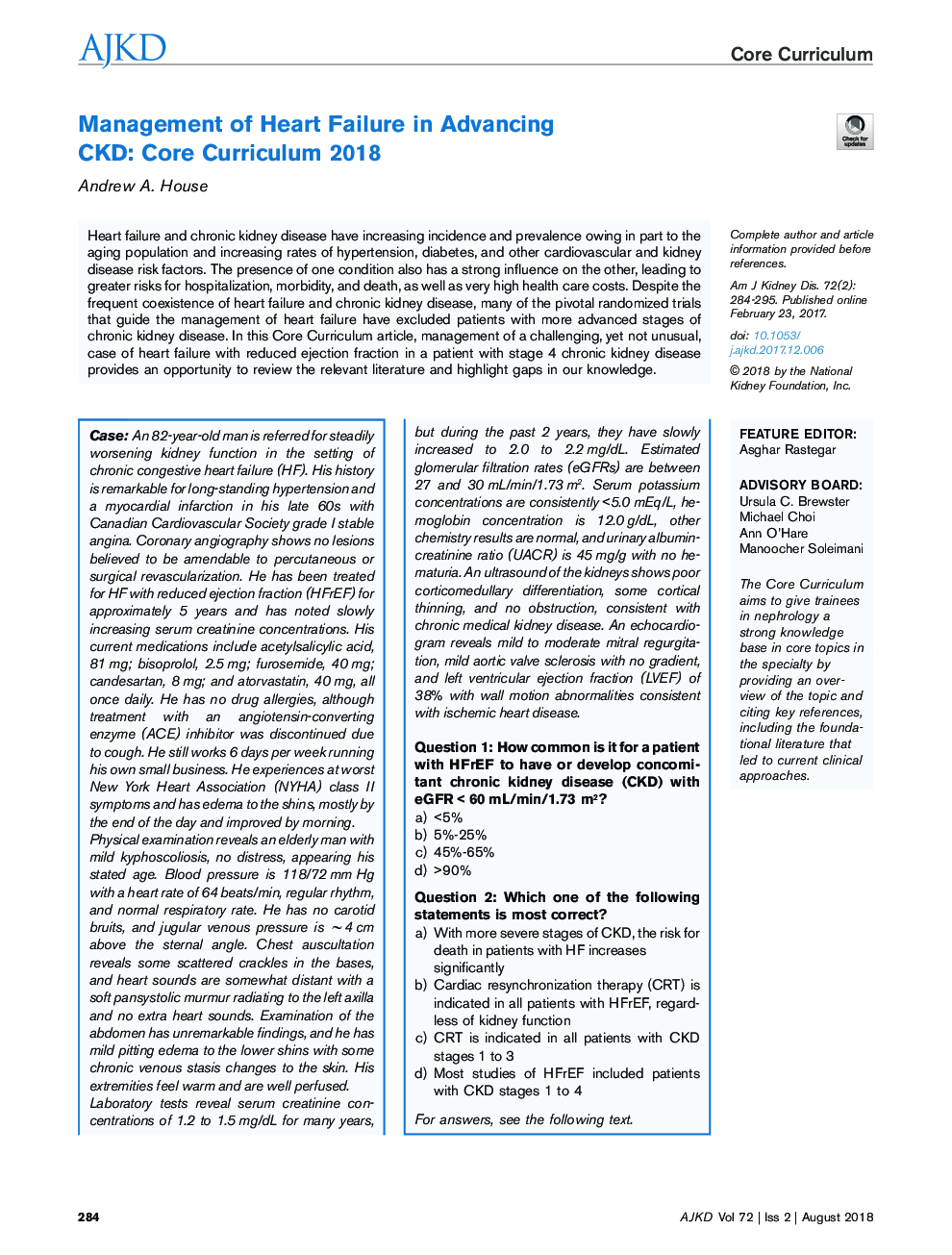 Management of Heart Failure in Advancing CKD: Core Curriculum 2018