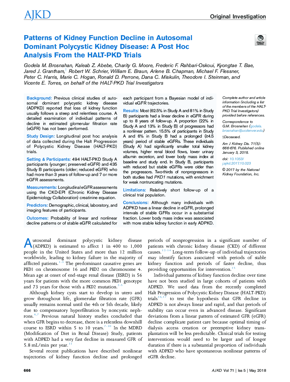 Patterns of Kidney Function Decline in Autosomal Dominant Polycystic Kidney Disease: A Post Hoc Analysis From the HALT-PKD Trials