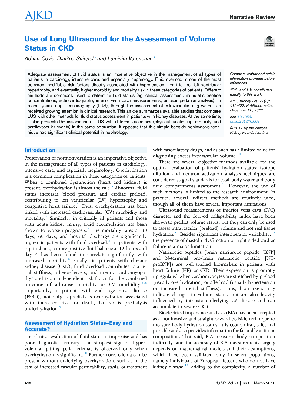 Use of Lung Ultrasound for the Assessment of Volume Status in CKD