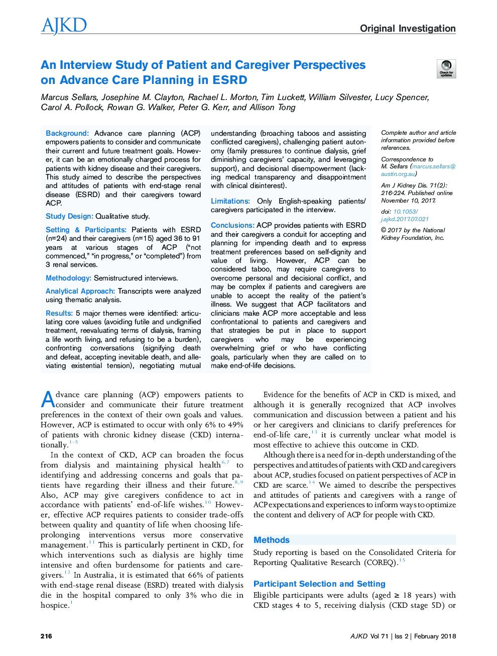 An Interview Study of Patient and Caregiver Perspectives on Advance Care Planning in ESRD