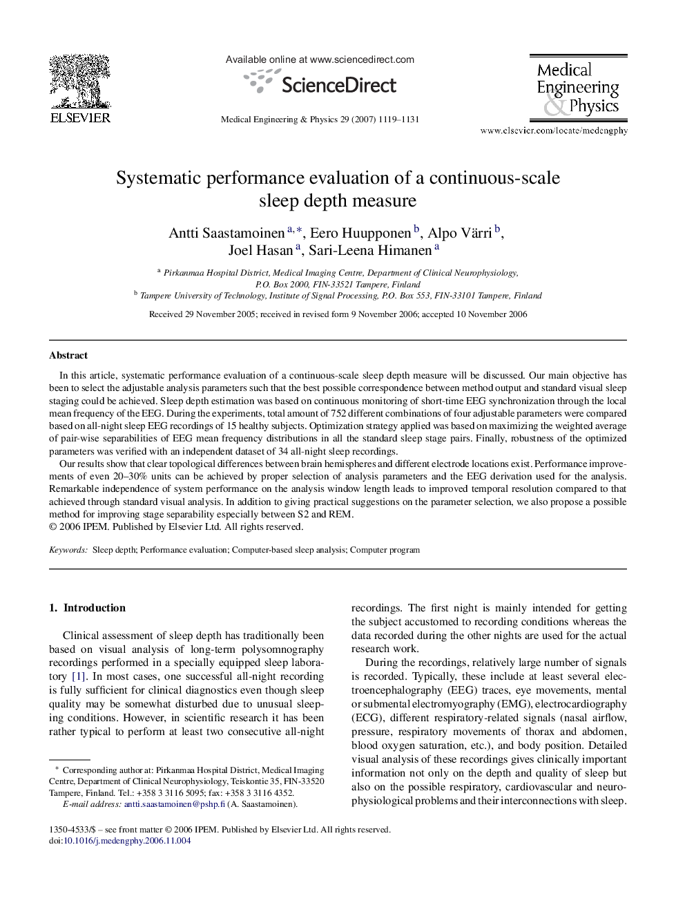 Systematic performance evaluation of a continuous-scale sleep depth measure