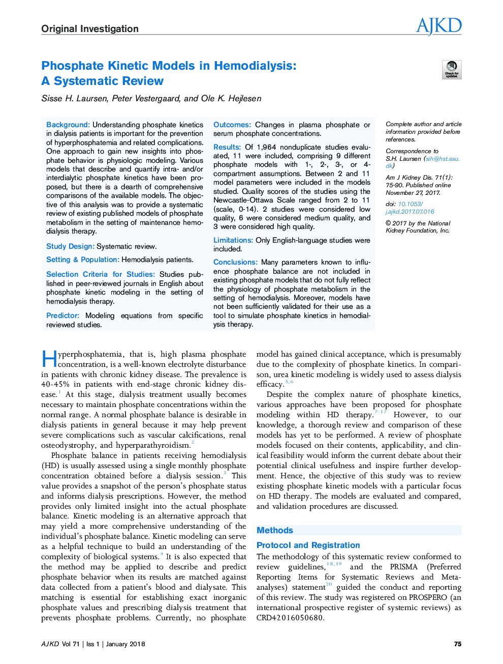 Phosphate Kinetic Models in Hemodialysis: AÂ SystematicÂ Review