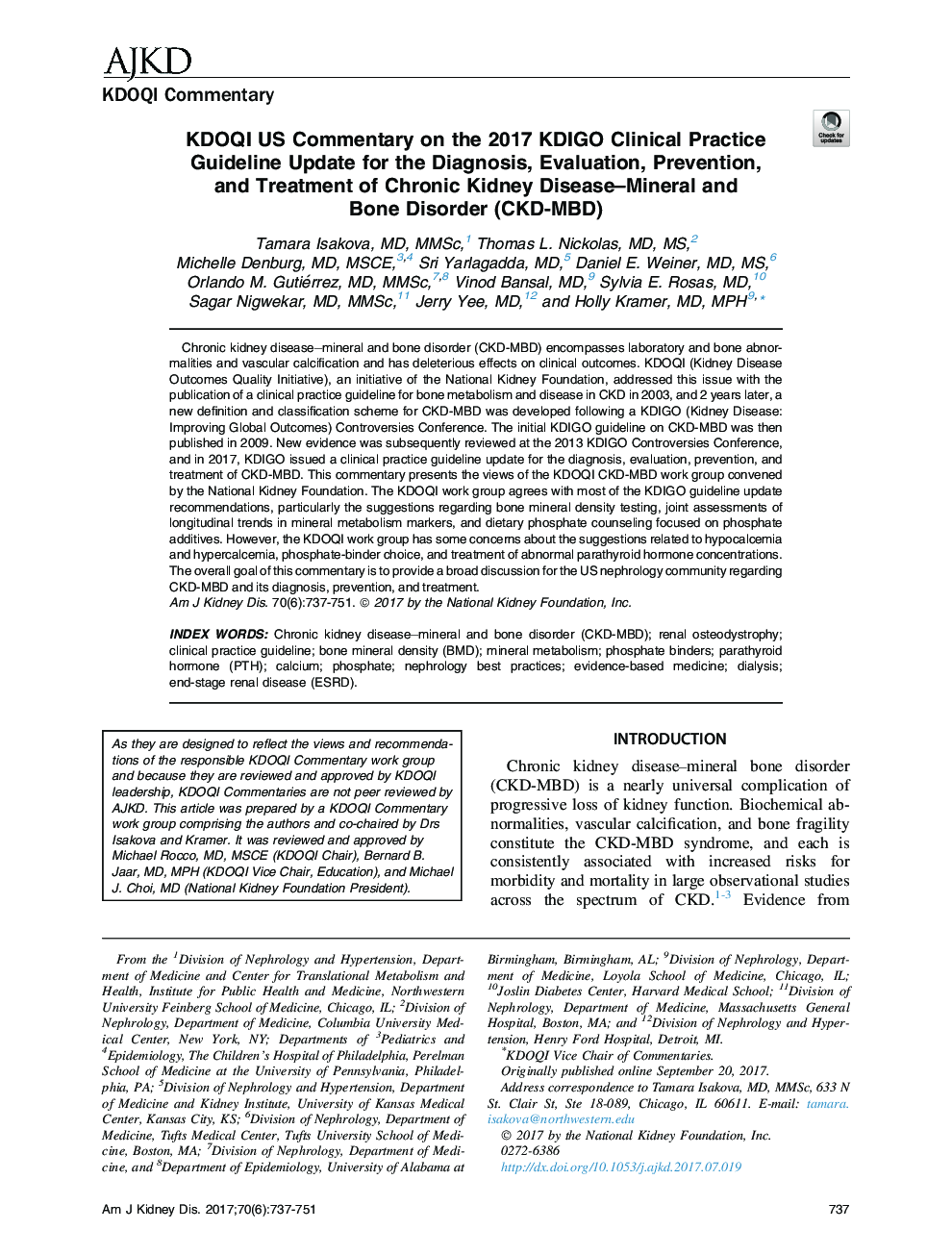 KDOQI US Commentary on the 2017 KDIGO Clinical Practice Guideline Update for the Diagnosis, Evaluation, Prevention, andÂ Treatment of Chronic Kidney Disease-Mineral and BoneÂ Disorder (CKD-MBD)