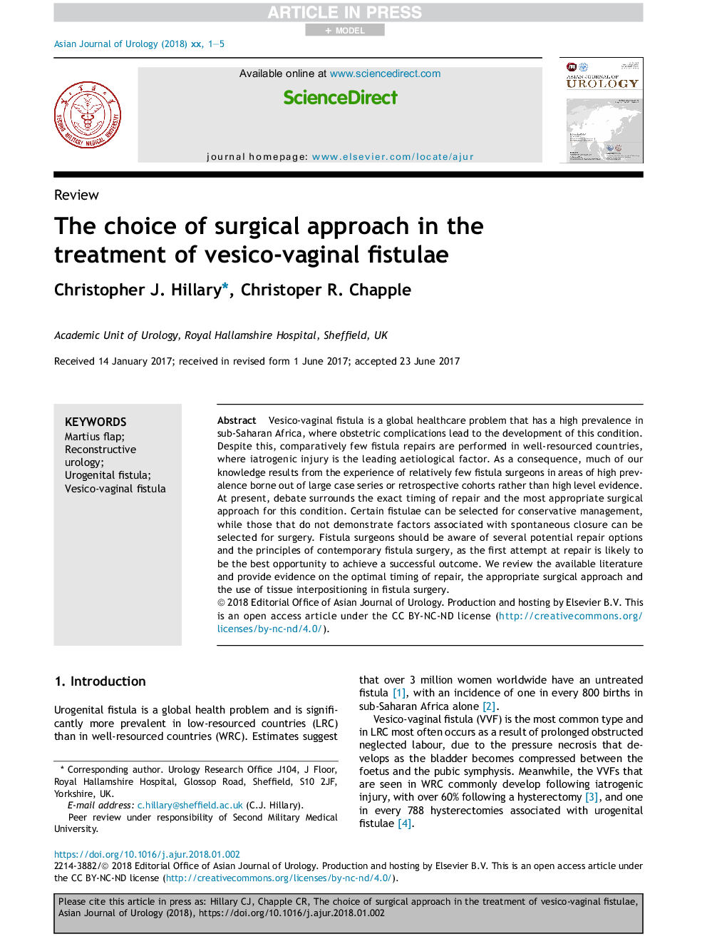 The choice of surgical approach in the treatment of vesico-vaginal fistulae