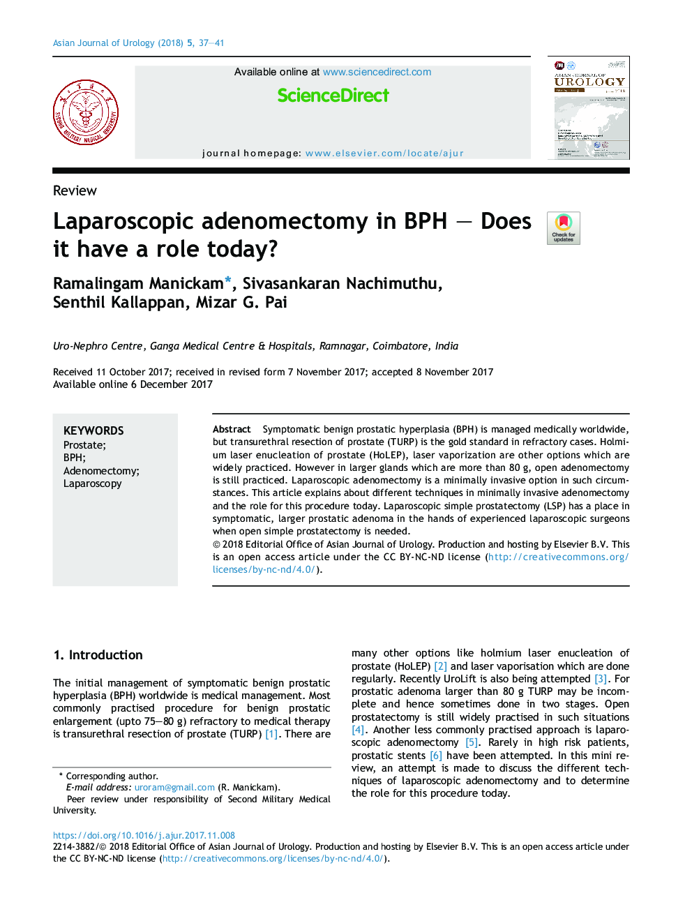 Laparoscopic adenomectomy in BPH - Does it have a role today?