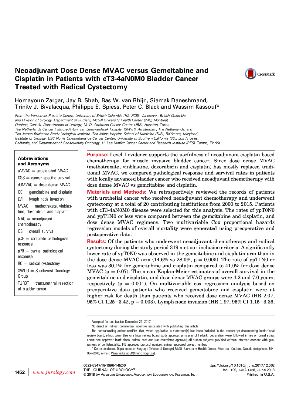 Neoadjuvant Dose Dense MVAC versus Gemcitabine and Cisplatin in Patients with cT3-4aN0M0 Bladder Cancer Treated with Radical Cystectomy