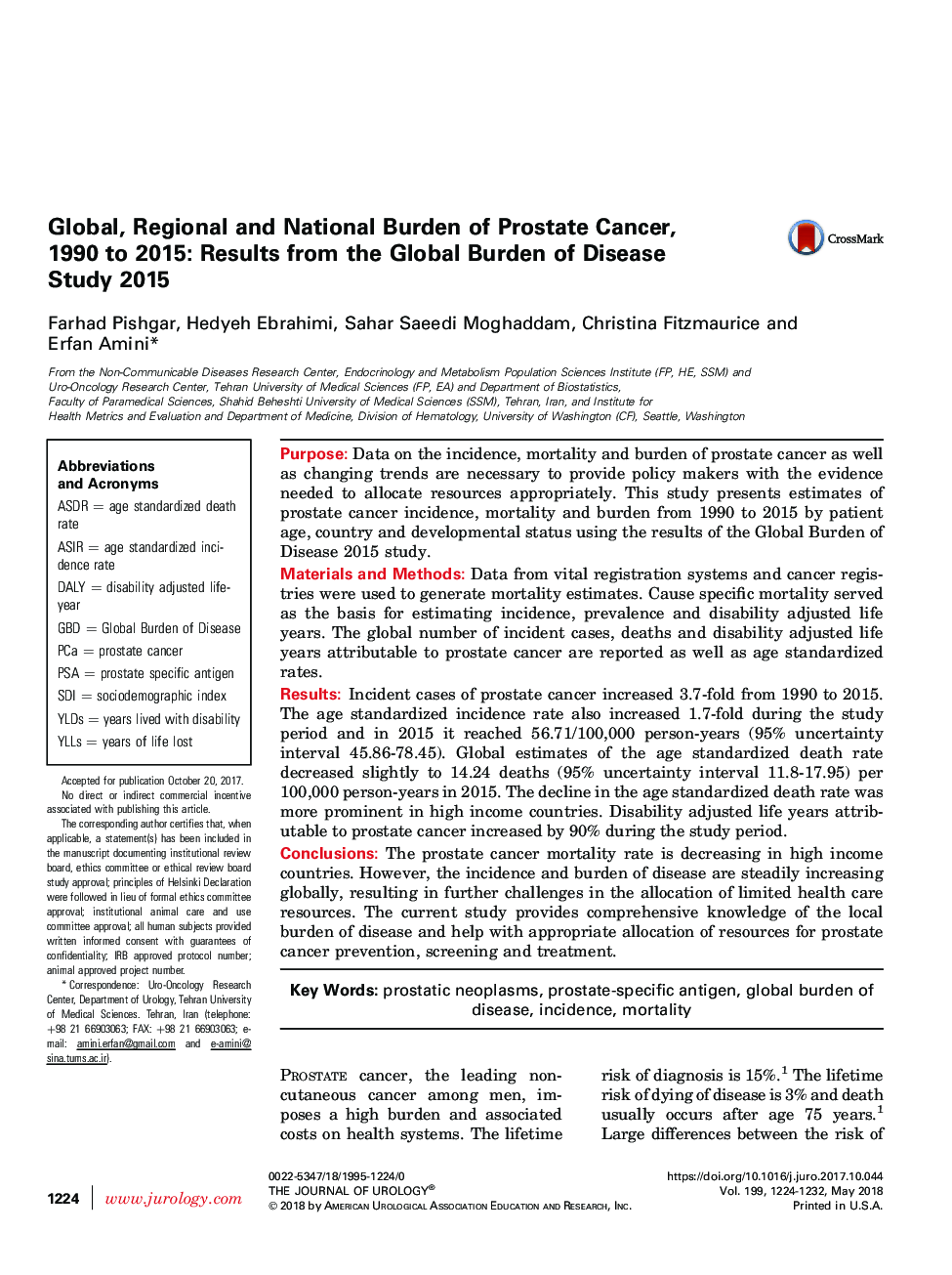 بار جهانی، منطقه ای و ملی سرطان پروستات، 1990 تا 2015: نتایج مطالعات برون گرا بیماری های 2015 
