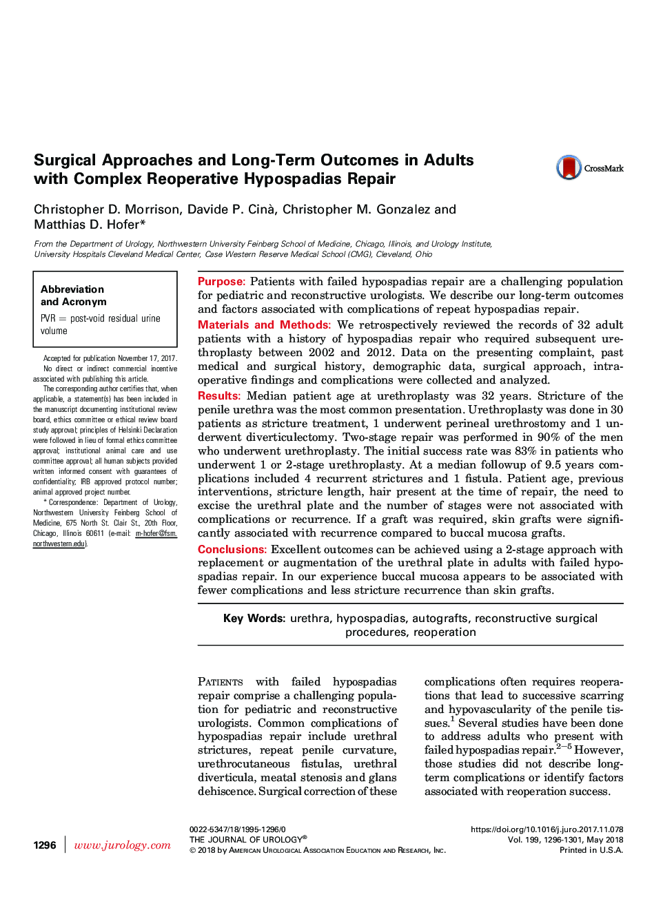 Surgical Approaches And Long Term Outcomes In Adults With Complex Reoperative Hypospadias Repair