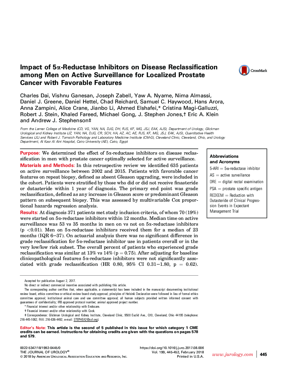 Impact of 5Î±-Reductase Inhibitors on Disease Reclassification among Men on Active Surveillance for Localized Prostate Cancer with Favorable Features