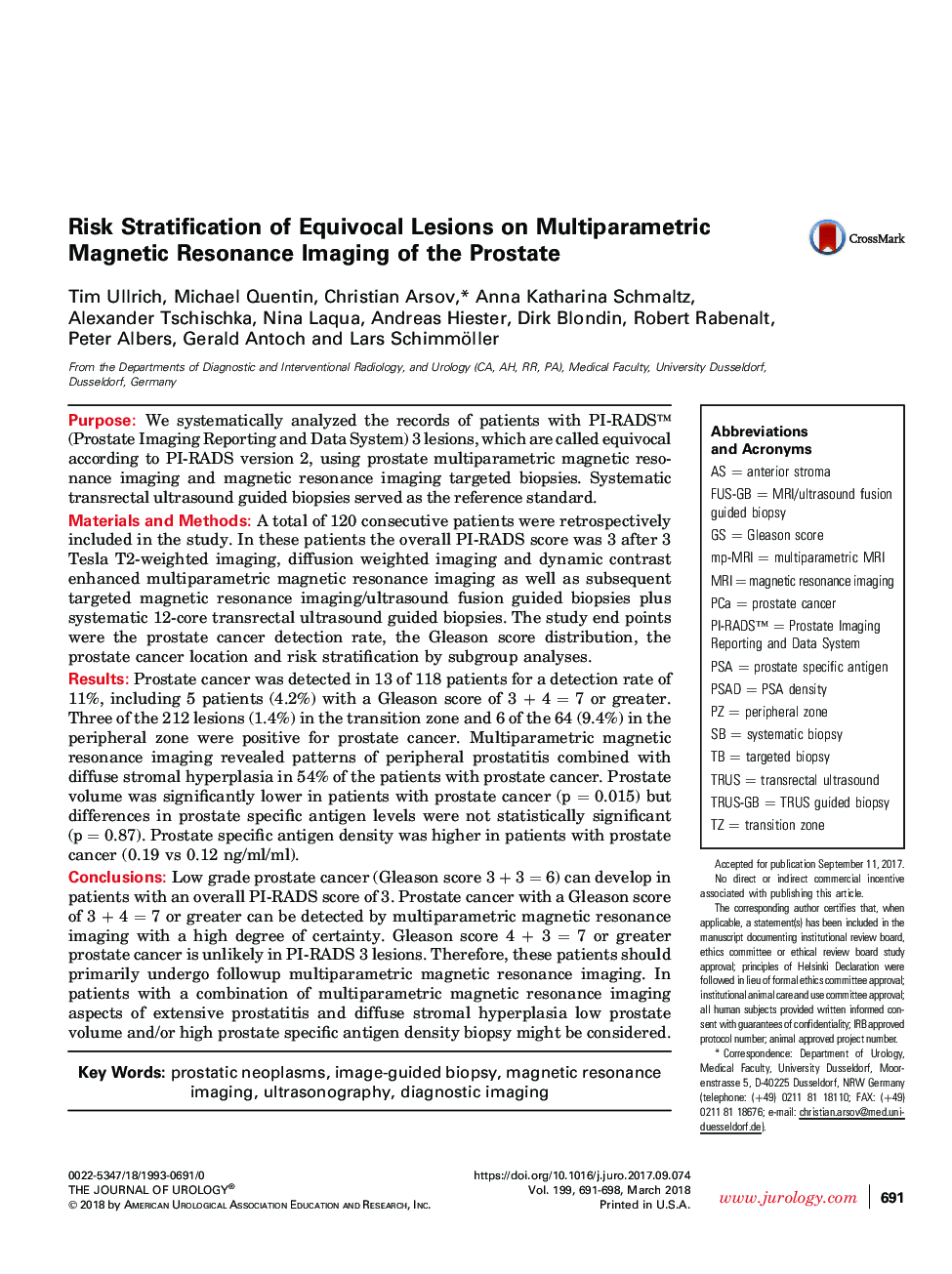 Risk Stratification of Equivocal Lesions on Multiparametric Magnetic Resonance Imaging of the Prostate