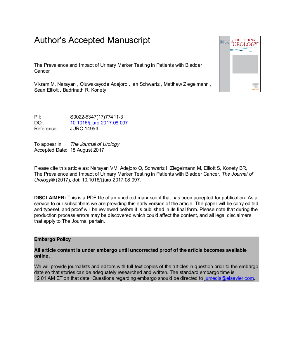 The Prevalence and Impact of Urinary Marker Testing in Patients with Bladder Cancer