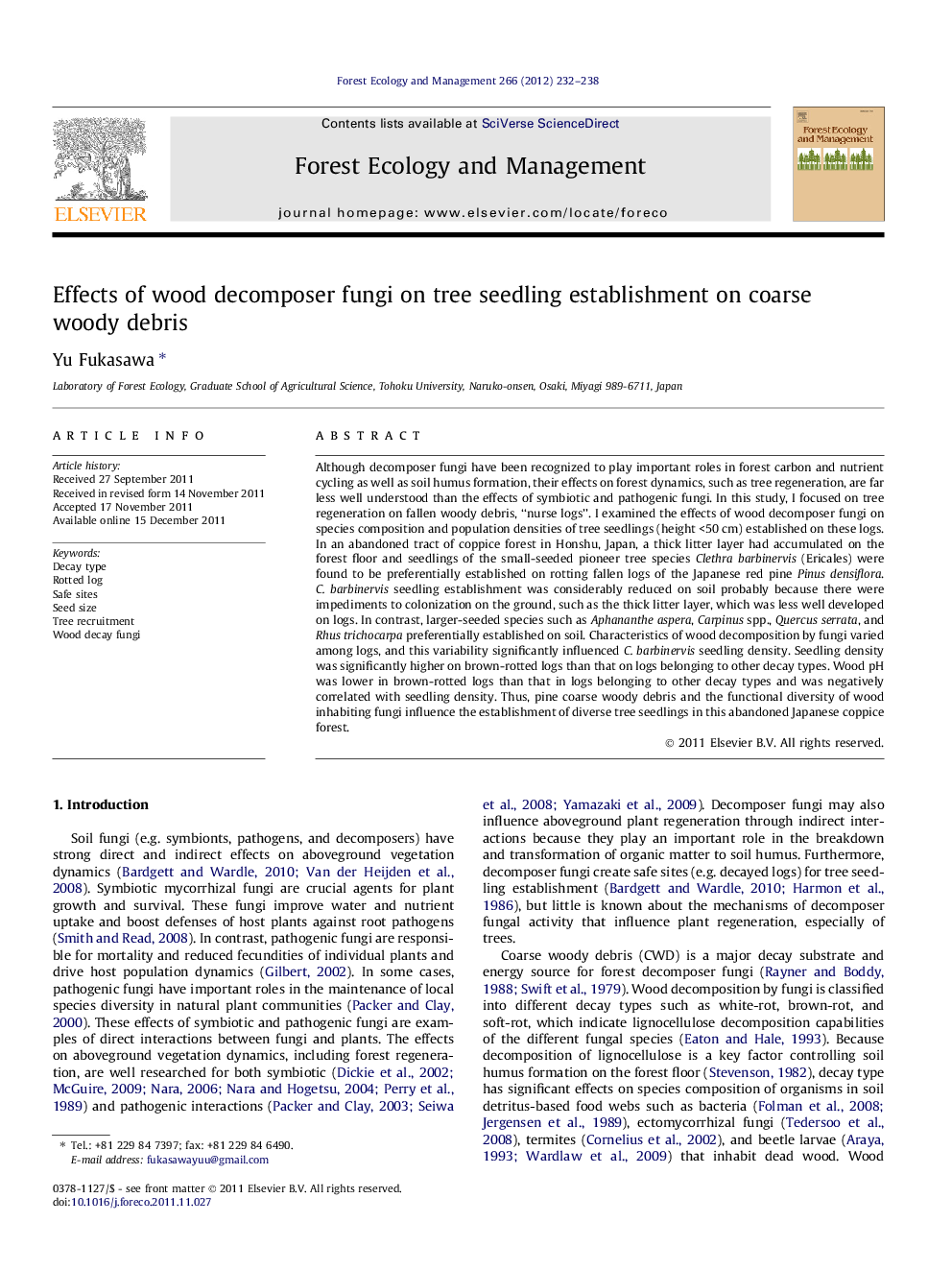 Effects of wood decomposer fungi on tree seedling establishment on coarse woody debris