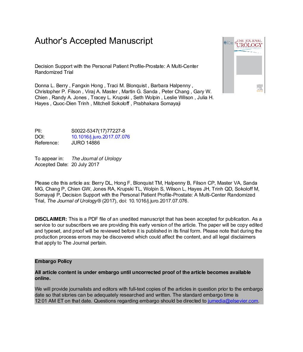 Decision Support with the Personal Patient Profile-Prostate: A Multicenter Randomized Trial