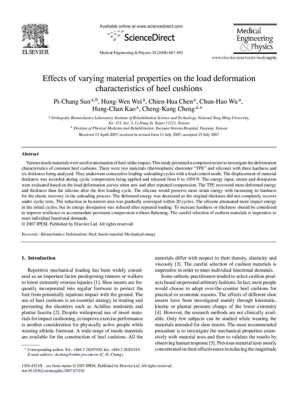 Effects of varying material properties on the load deformation characteristics of heel cushions