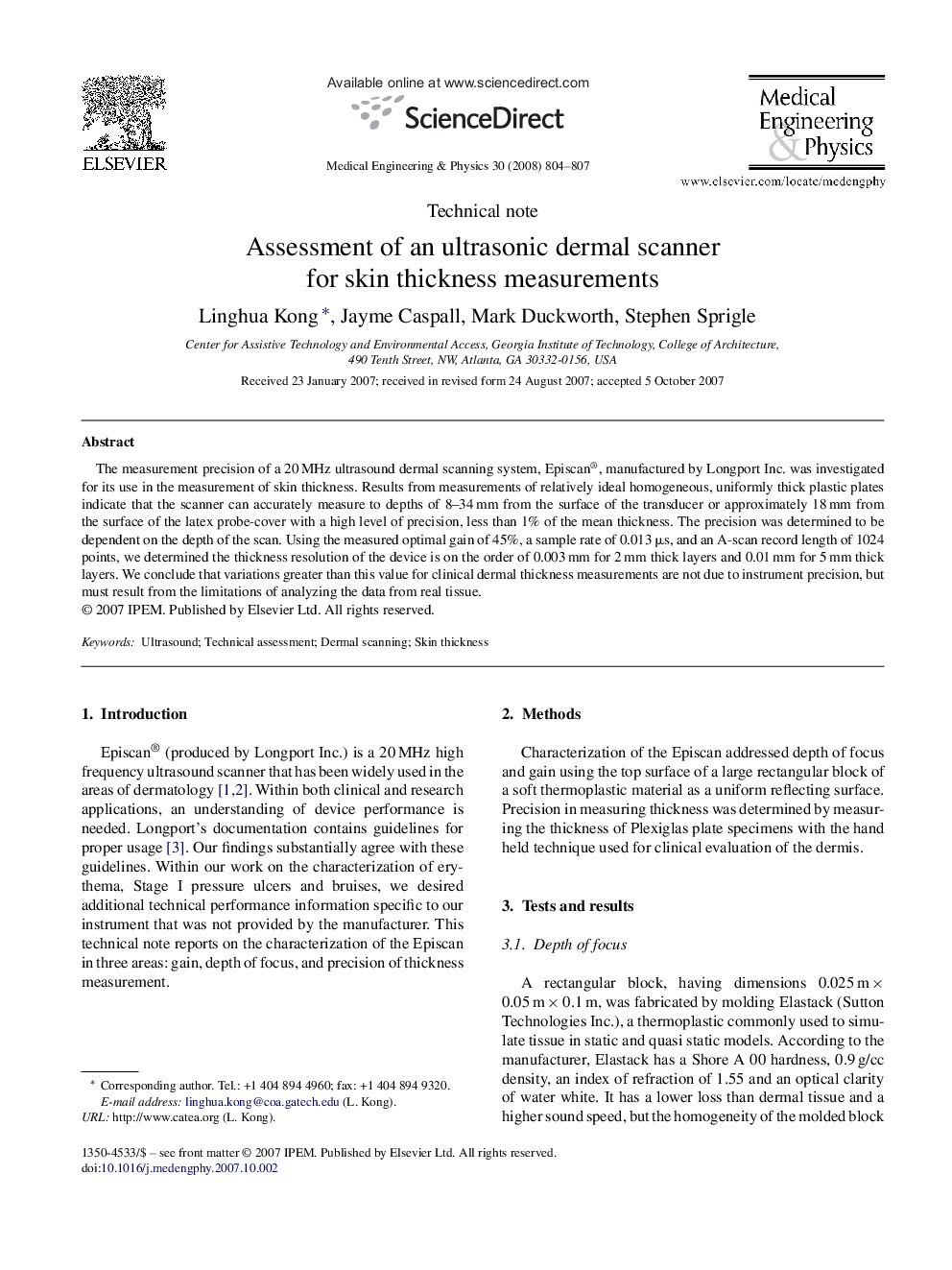 Assessment of an ultrasonic dermal scanner for skin thickness measurements