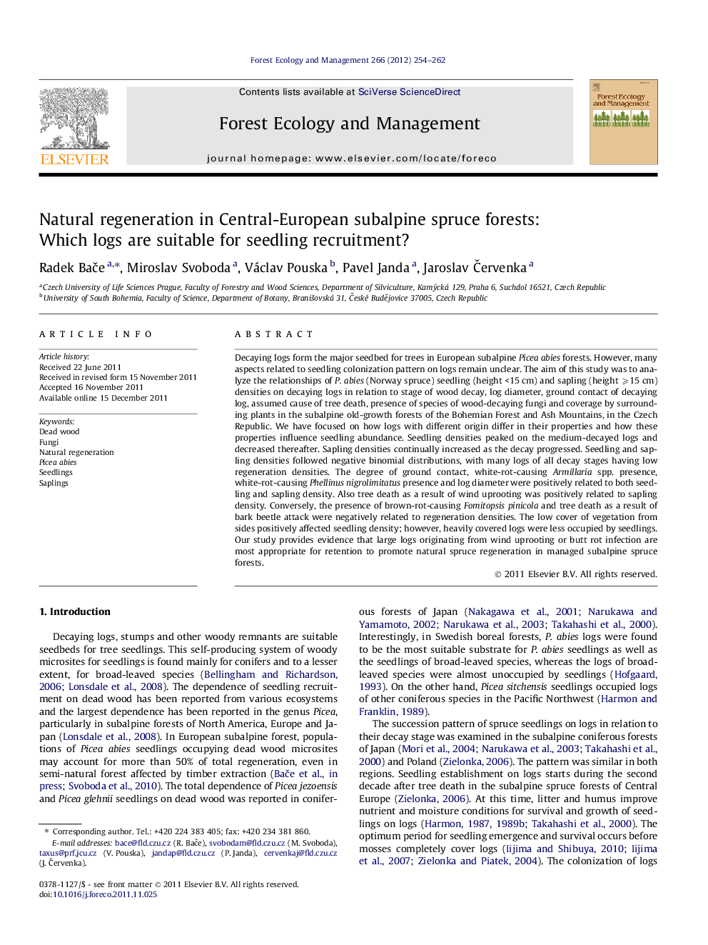 Natural regeneration in Central-European subalpine spruce forests: Which logs are suitable for seedling recruitment?