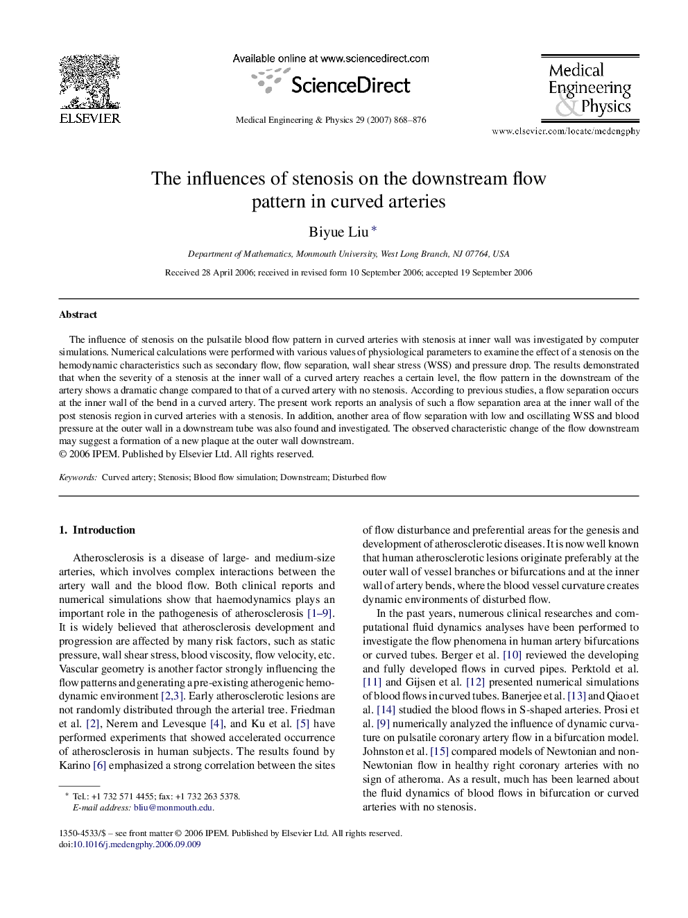 The influences of stenosis on the downstream flow pattern in curved arteries