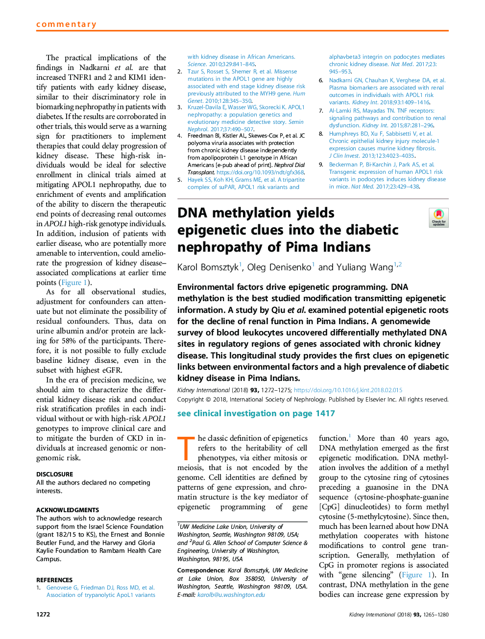 DNA methylation yields epigenetic clues into the diabetic nephropathy of Pima Indians