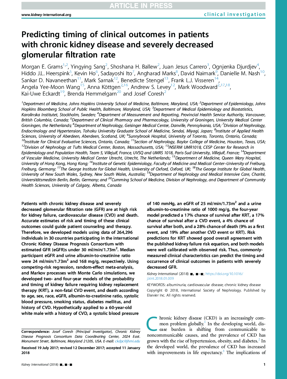 عکس صفحه اول مقاله: Predicting timing of clinical outcomes in patients with chronic kidney disease and severely decreased glomerular filtration rate Predicting timing of clinical outcomes in patients with chronic kidney disease and severely decreased glomerular filtration rate