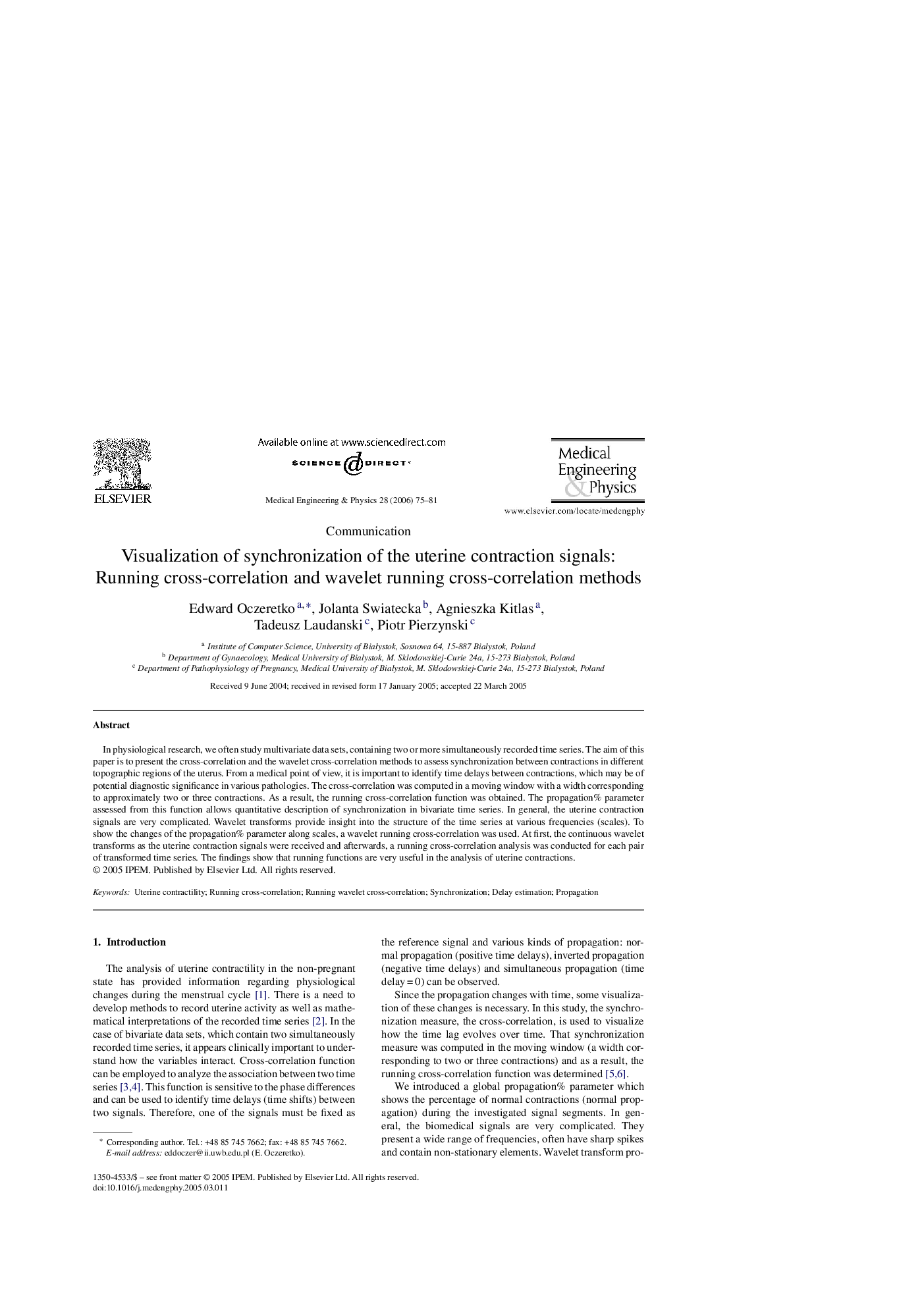 Visualization of synchronization of the uterine contraction signals: Running cross-correlation and wavelet running cross-correlation methods