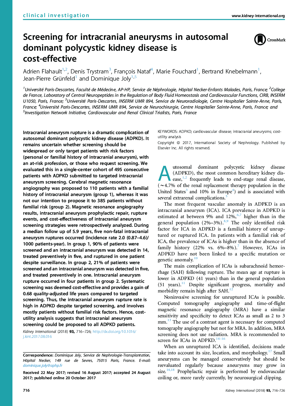 Screening for intracranial aneurysms in autosomal dominant polycystic kidney disease is cost-effective