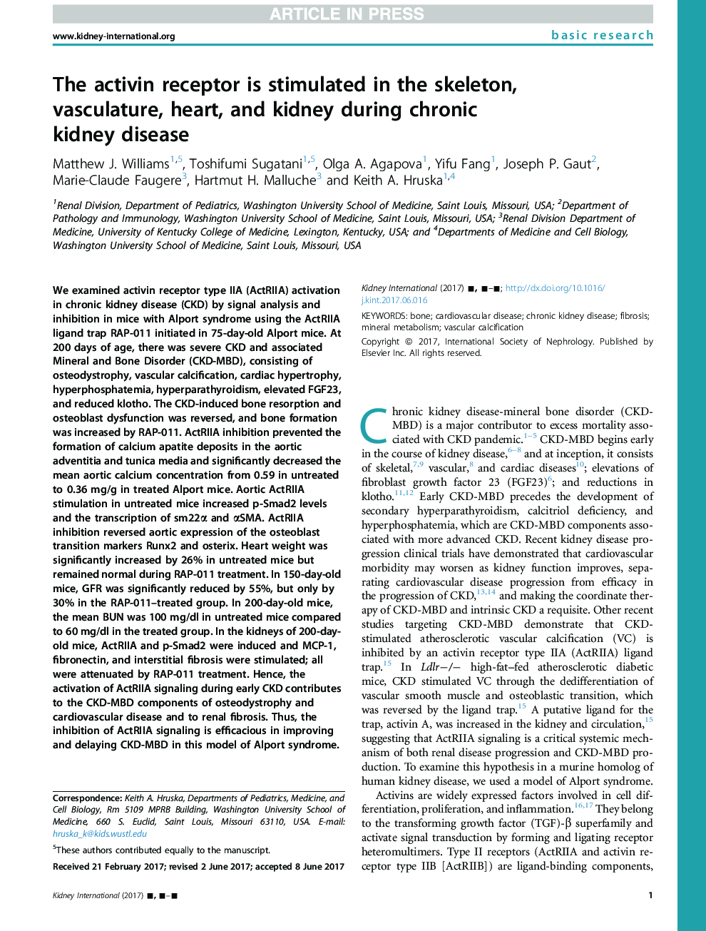 عکس صفحه اول مقاله: The activin receptor is stimulated in the skeleton, vasculature, heart, and kidney during chronic kidney disease The activin receptor is stimulated in the skeleton, vasculature, heart, and kidney during chronic kidney disease
