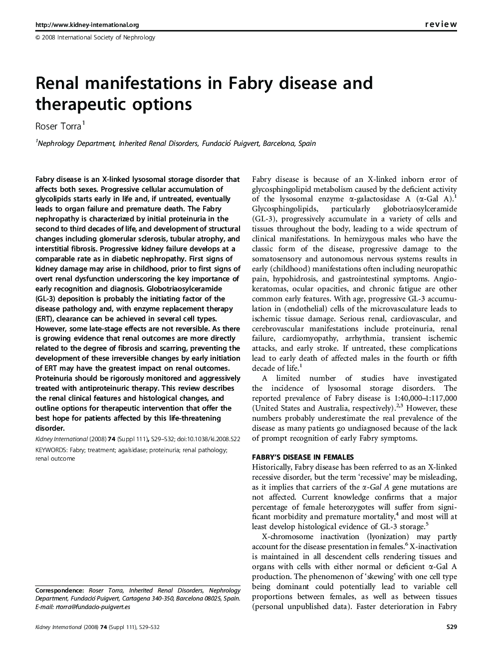 Renal manifestations in Fabry disease and therapeutic options