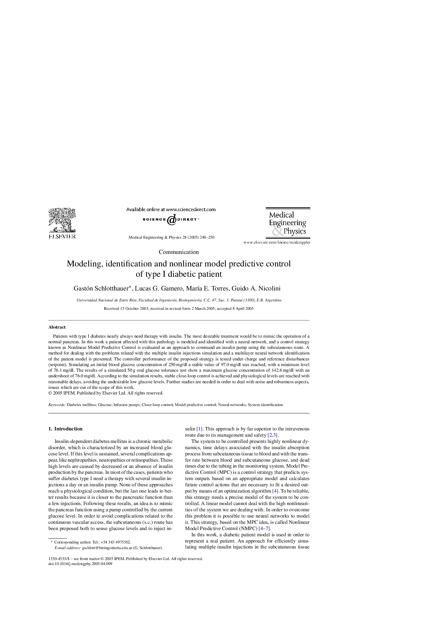 Modeling, identification and nonlinear model predictive control of type I diabetic patient