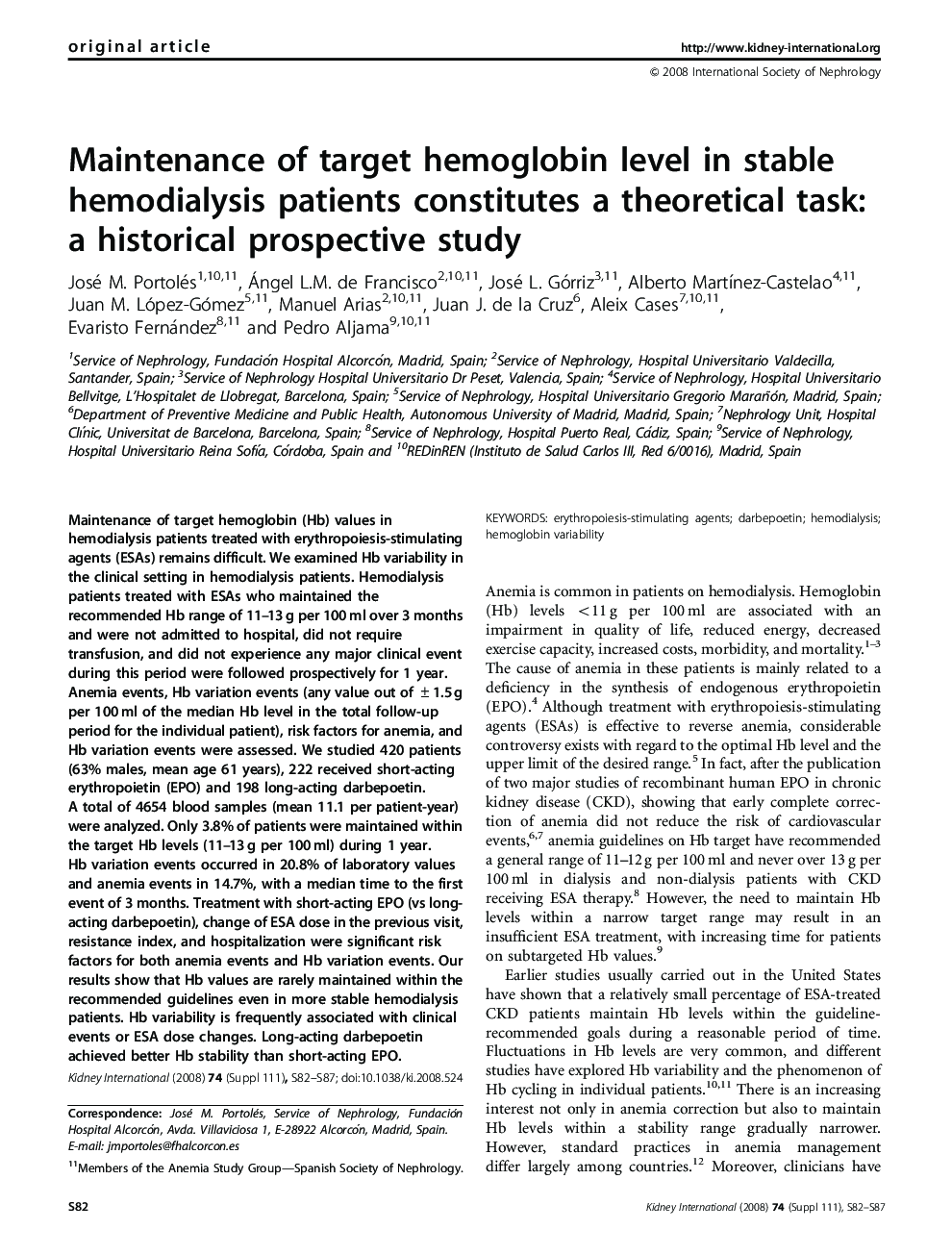 Maintenance of target hemoglobin level in stable hemodialysis patients constitutes a theoretical task: a historical prospective study