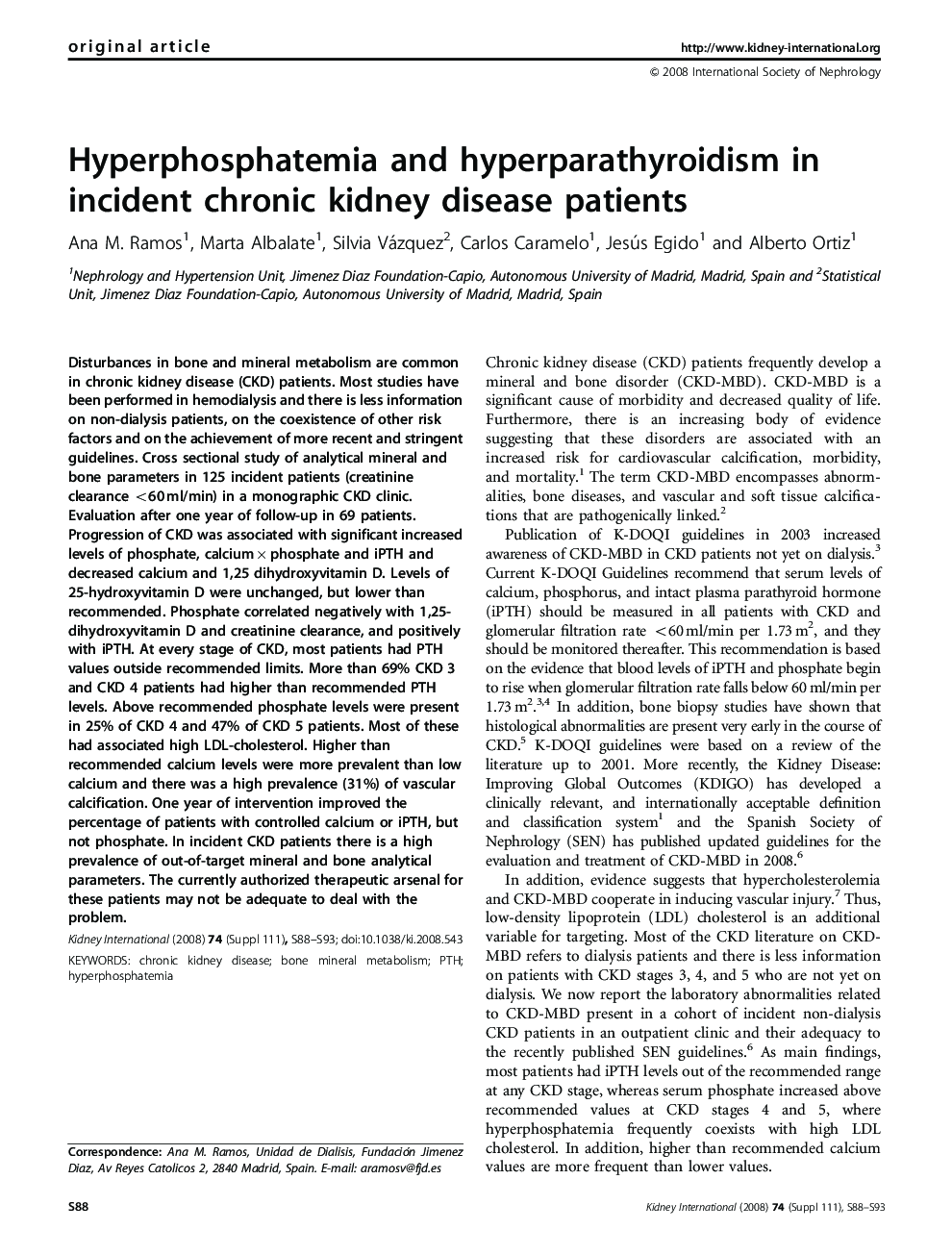 Hyperphosphatemia and hyperparathyroidism in incident chronic kidney disease patients