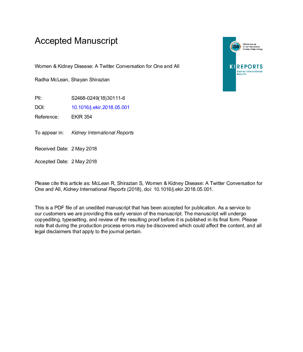 Women and Kidney Disease: A Twitter Conversation for One and All