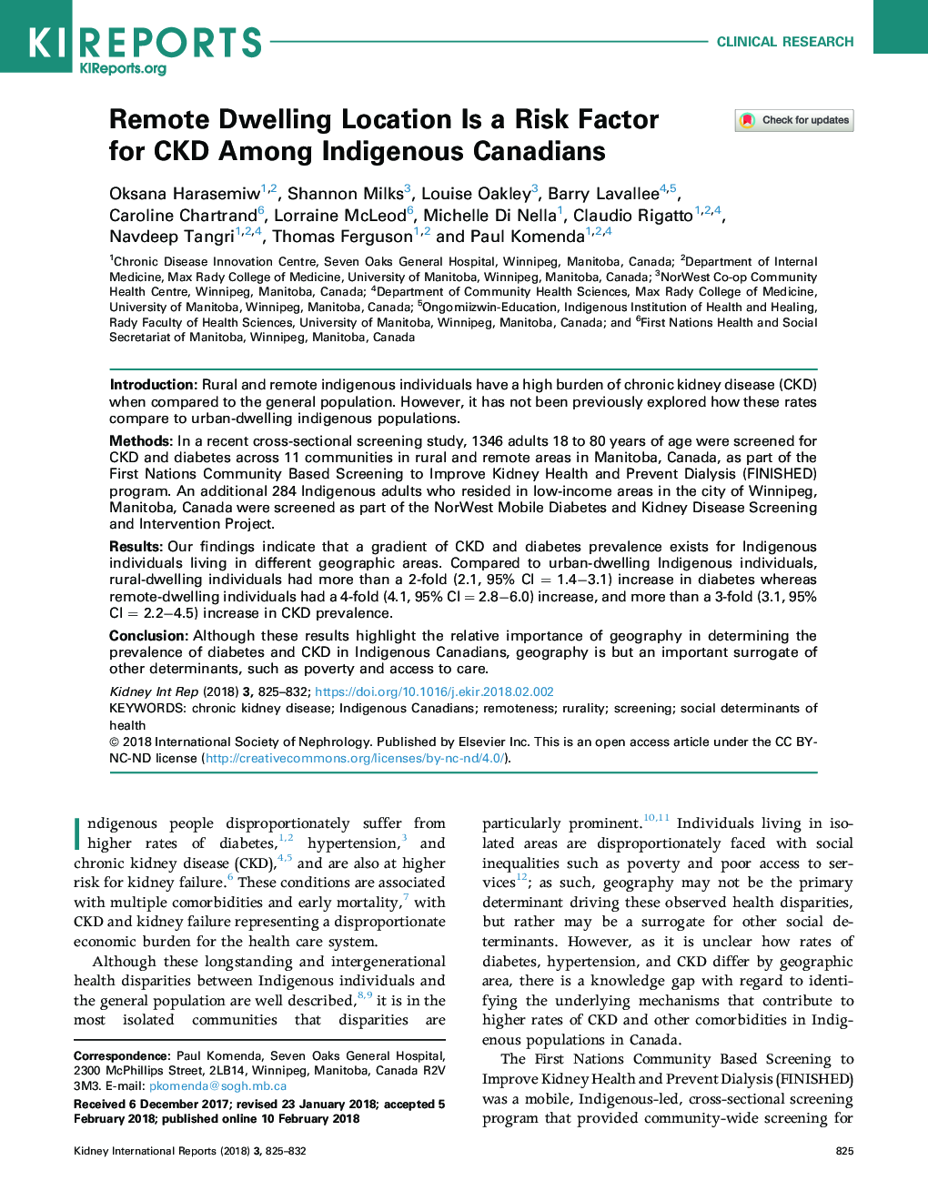 Remote Dwelling Location Is a Risk Factor for CKD Among Indigenous Canadians