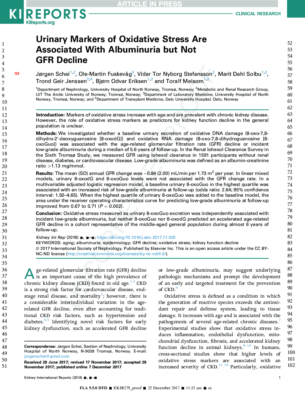 Urinary Markers of Oxidative Stress Are Associated With Albuminuria But Not GFRÂ Decline