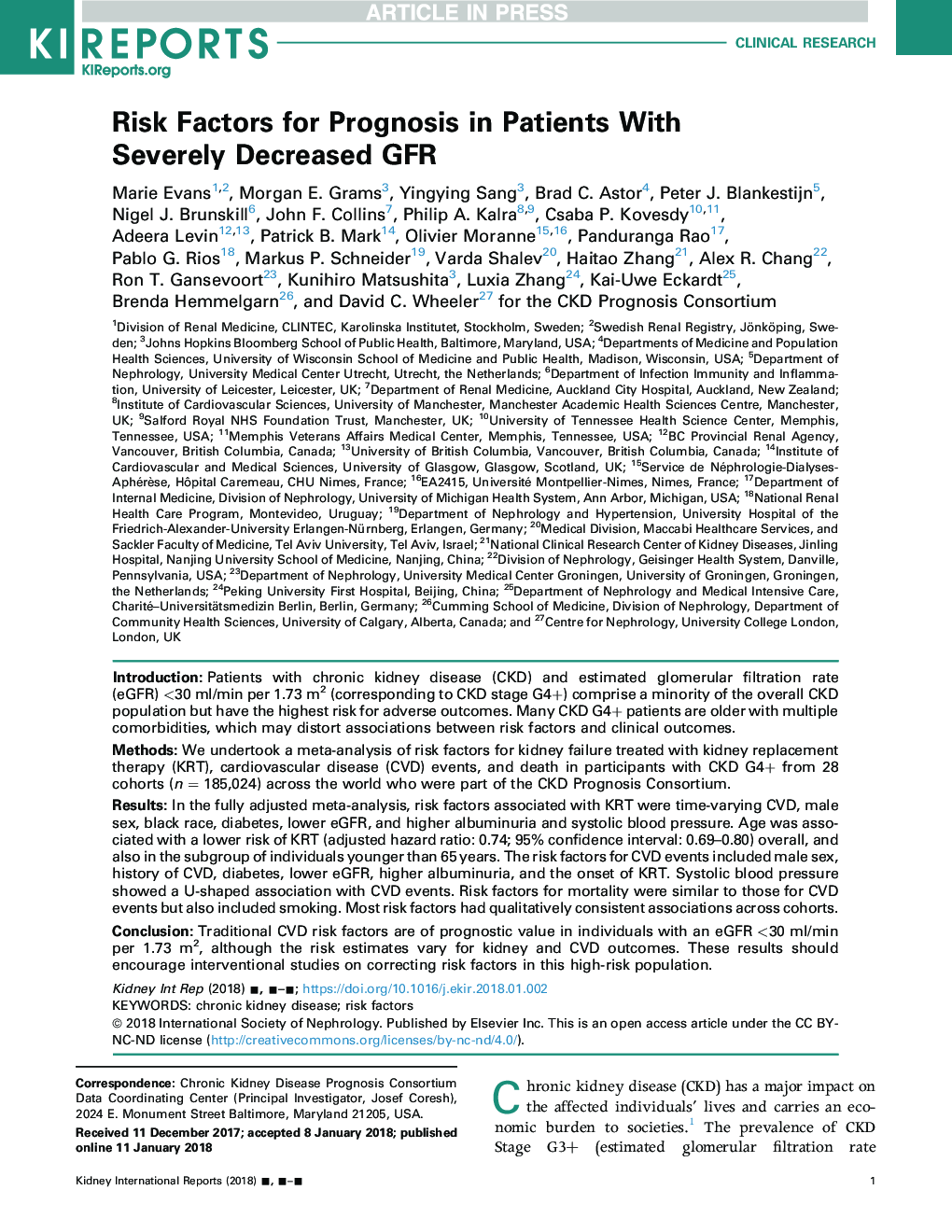 Risk Factors for Prognosis in Patients With Severely Decreased GFR