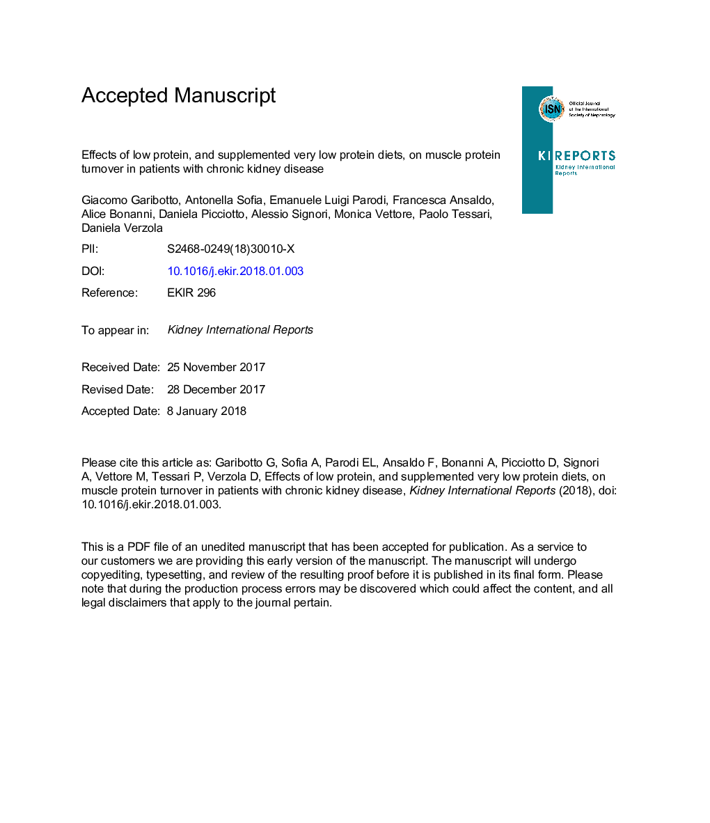 Effects of Low-Protein, and Supplemented Very Low-Protein Diets, on Muscle Protein Turnover in Patients With CKD