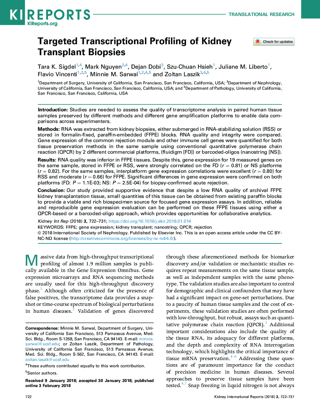 Targeted Transcriptional Profiling of Kidney Transplant Biopsies